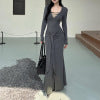 V-neck hollow knitted dress for women
