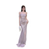 One shoulder glitter party dress with wrapped buttocks for women